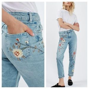 Floral embroidered mom jeans